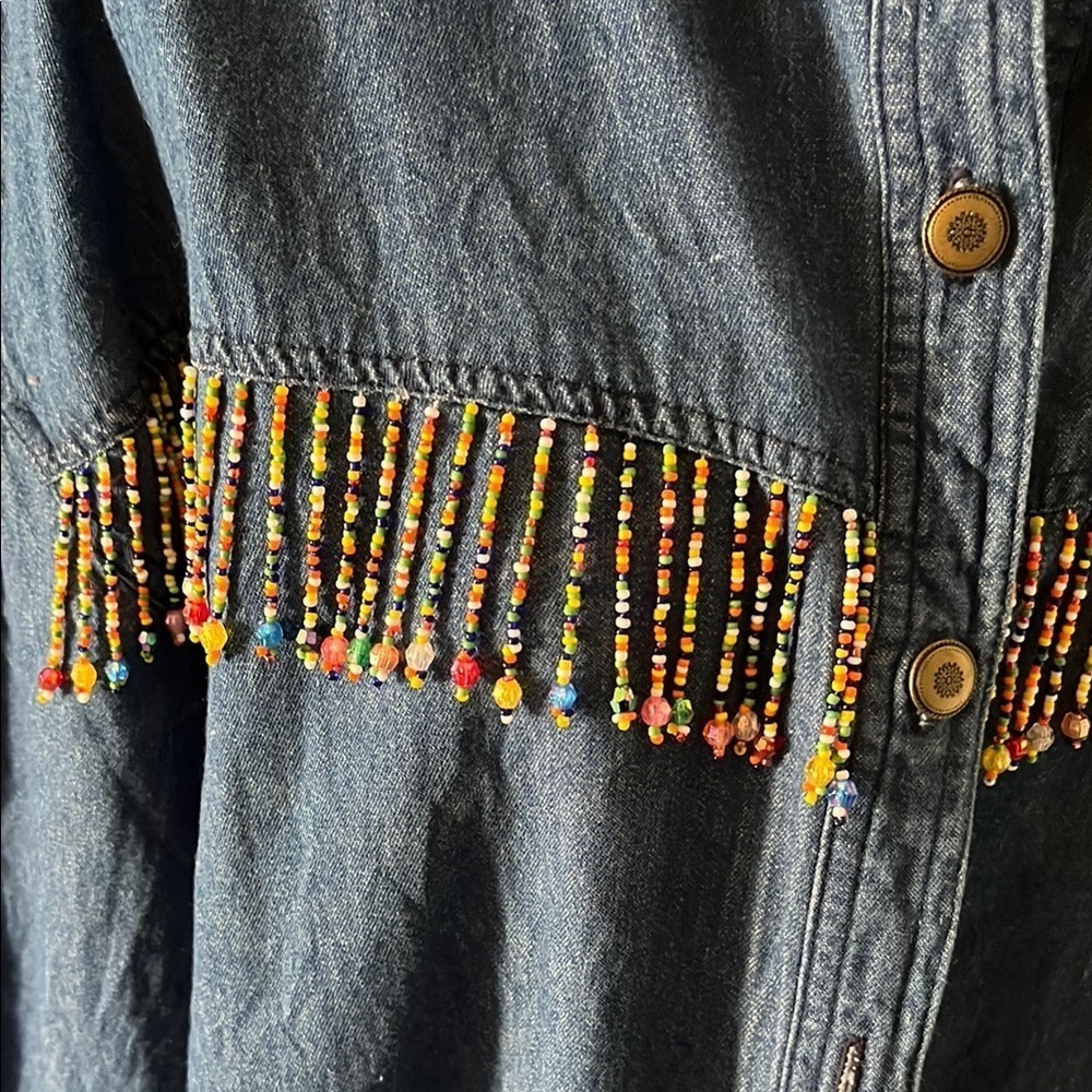 Amy Adams Vintage Beaded Fringe Blue Denim Button-Up Shirt Size 2XL - Picture 3 of 4
